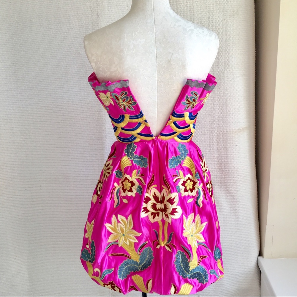 Jovani Dress XS Embroidered Print Strapless Short Formal Satin Pink Cocktail - Picture 5 of 8
